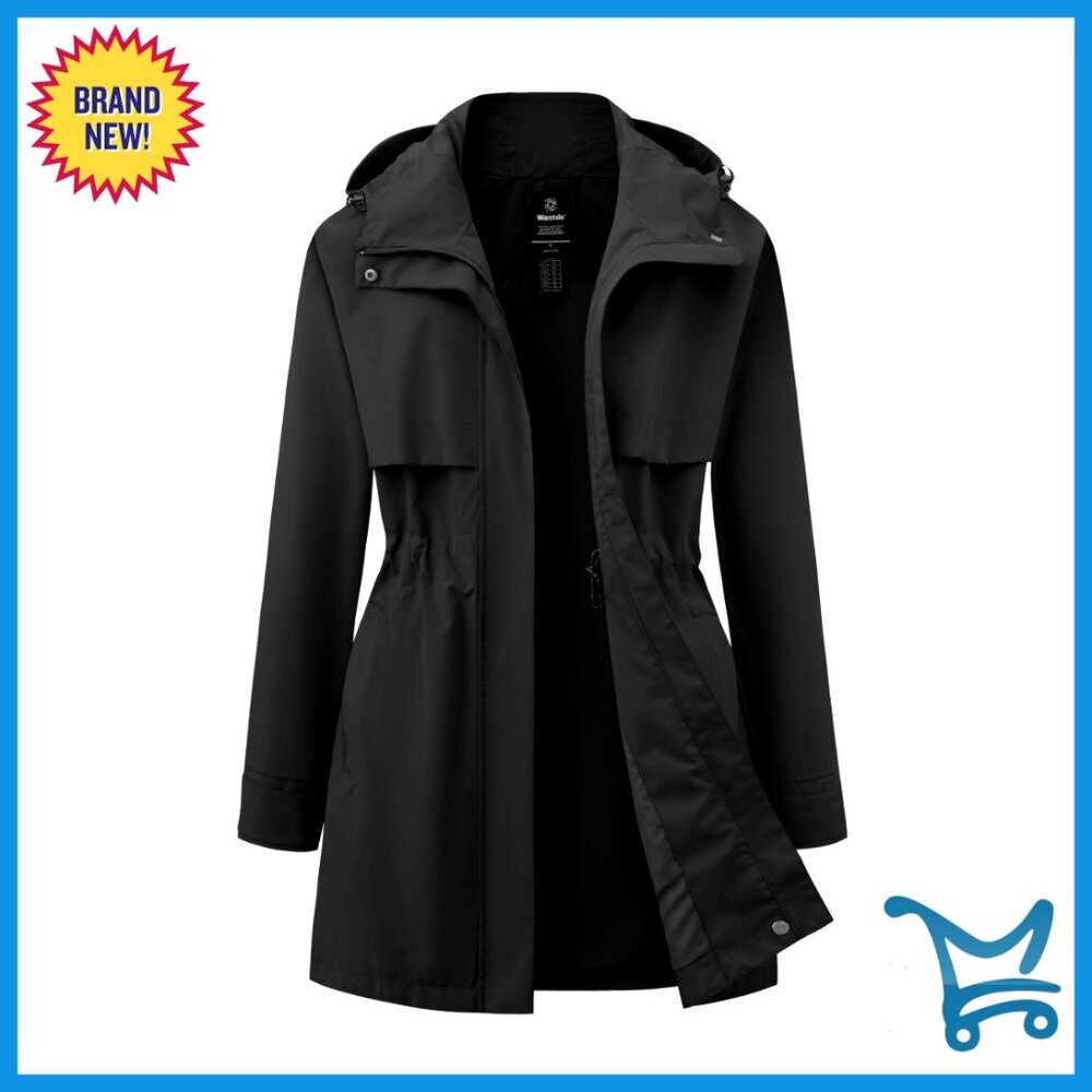 Waterproof Lightweight Rain Jacket with Hood Trench Coat Windbreaker